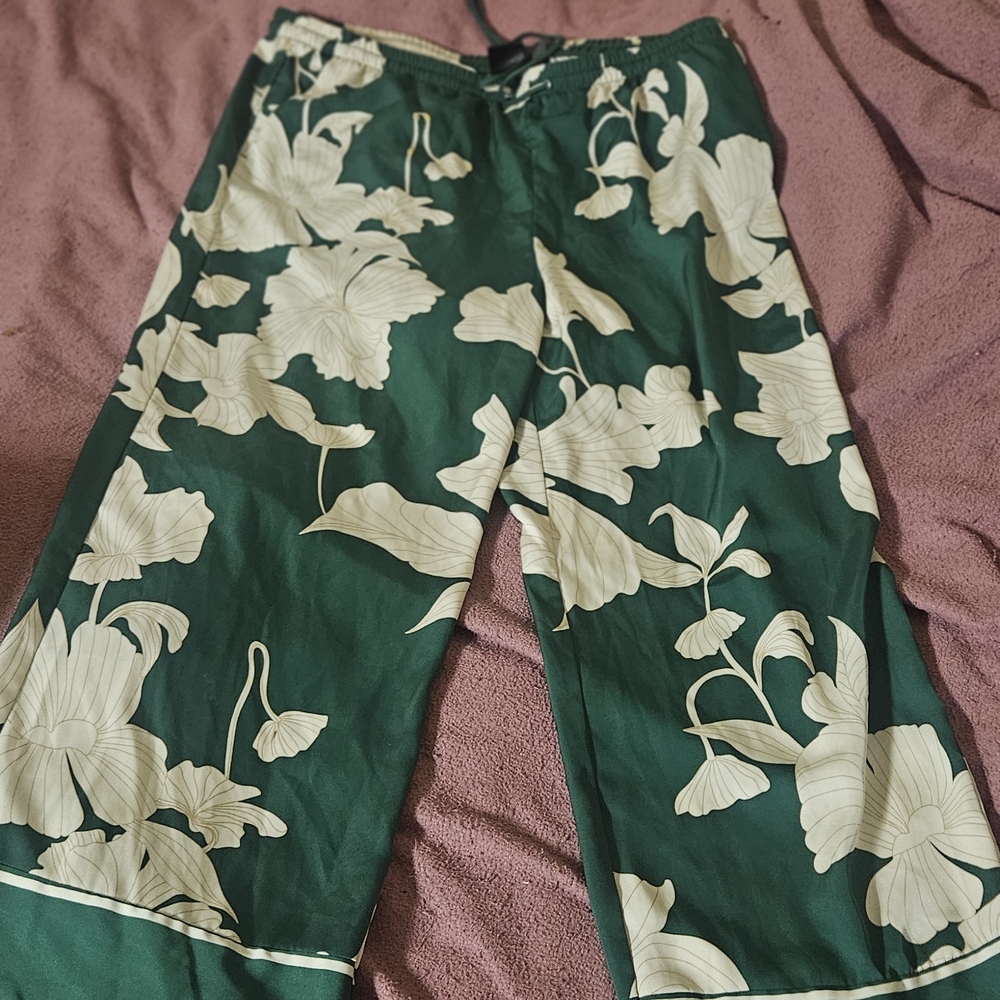 Vintage Green and Cream Wide Leg Pants